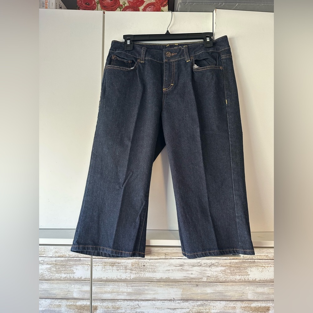 👖 DKNY Jeans Size 12 Dark Wash Cropped Wide Leg Stretch Jeans